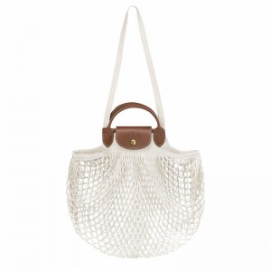 Sac Bandoulière Longchamp Le Pliage Filet L Femme Blanche Soldes | 10121HVH037