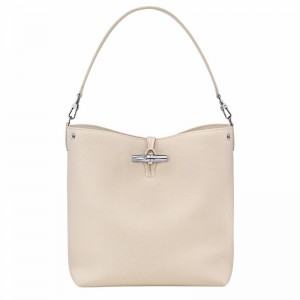 Sac Bandoulière Longchamp Le Roseau M Femme Blanche Soldes | 10281HFP555