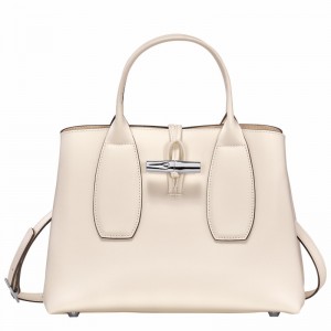 Sac a Main Longchamp Le Roseau M Femme Blanche Soldes | 10058HCL037