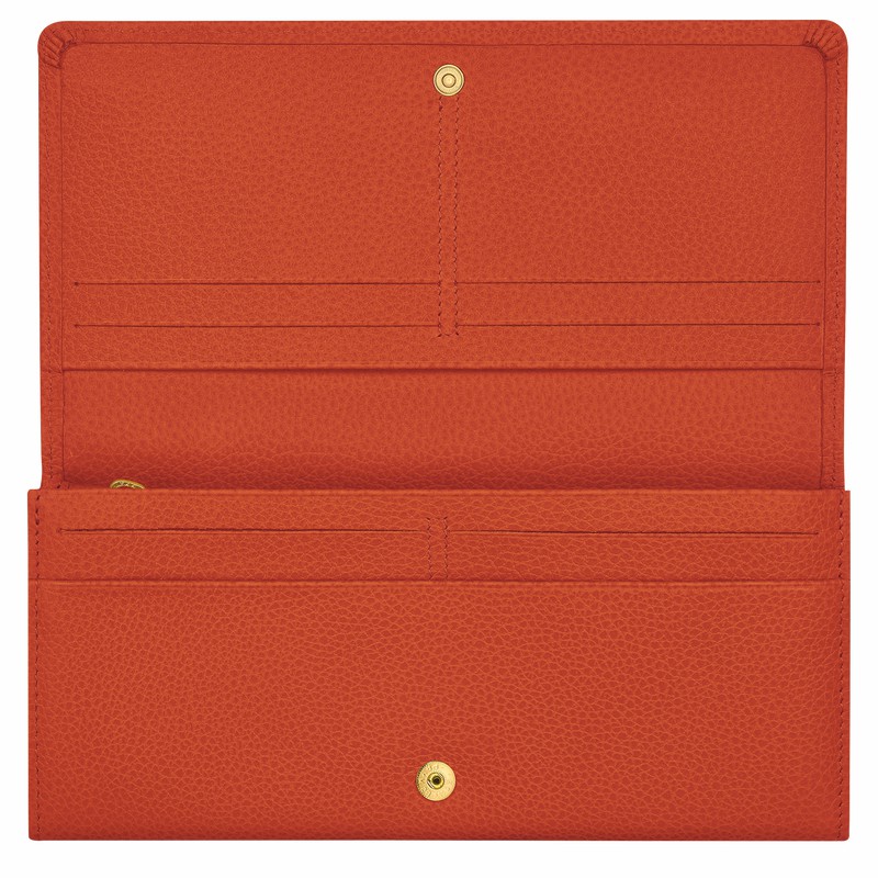 Portefeuilles Longchamp Le FOULONNÉ Continental Femme Orange Soldes | L3044021685