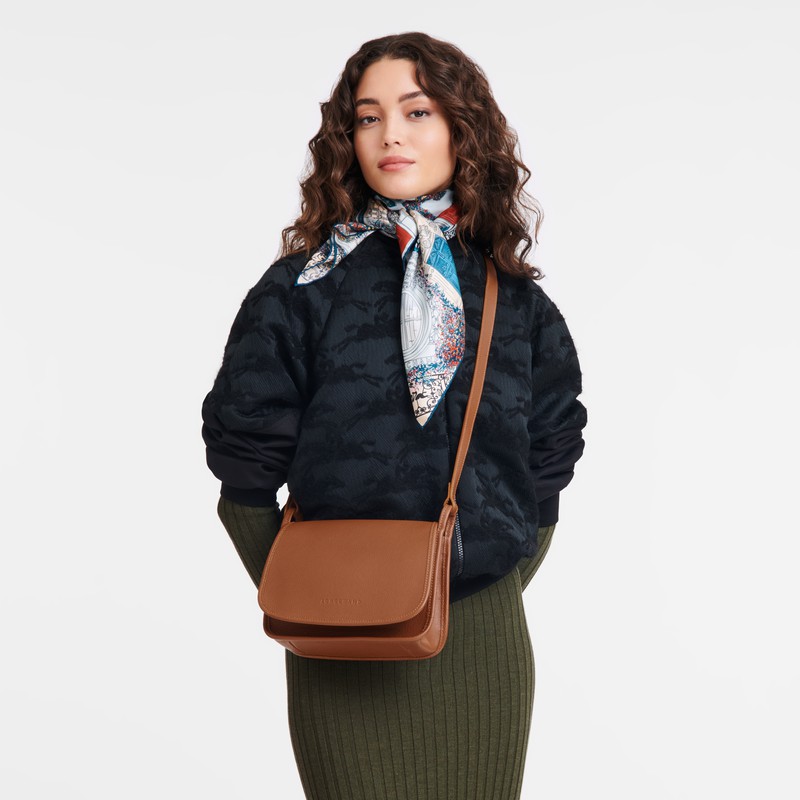 Sac Bandoulière Longchamp Le FOULONNÉ M Femme Caramel Soldes | 10135021121