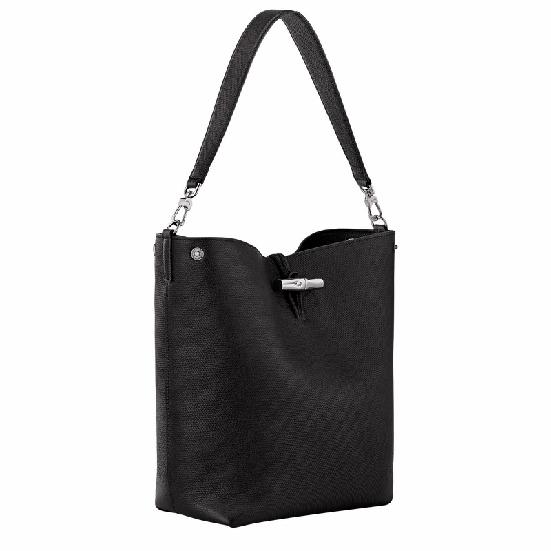 Sac Bandoulière Longchamp Le Roseau M Femme Noir Soldes | 10281HFP001