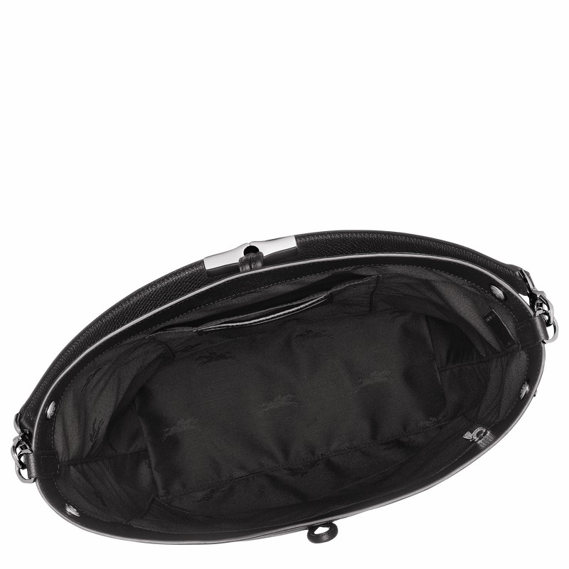 Sac Bandoulière Longchamp Le Roseau M Femme Noir Soldes | 10281HFP001