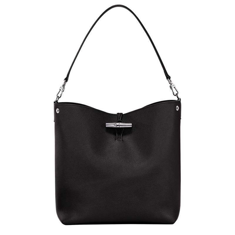 Sac Bandoulière Longchamp Le Roseau M Femme Noir Soldes | 10281HFP001