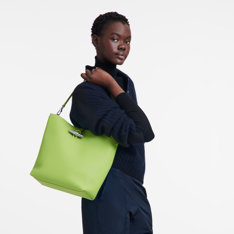 Sac Bandoulière Longchamp Le Roseau M Femme Vert Soldes | 10281HFP355