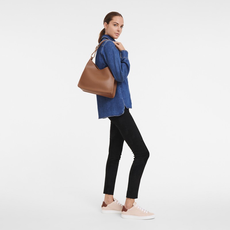 Sac Hobo Longchamp Le FOULONNÉ M Femme Caramel Soldes | 10155021121