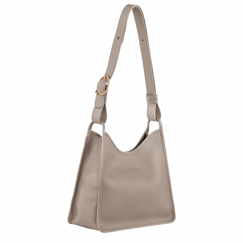 Sac Hobo Longchamp Le FOULONNÉ M Femme Grise Soldes | 10155021P55