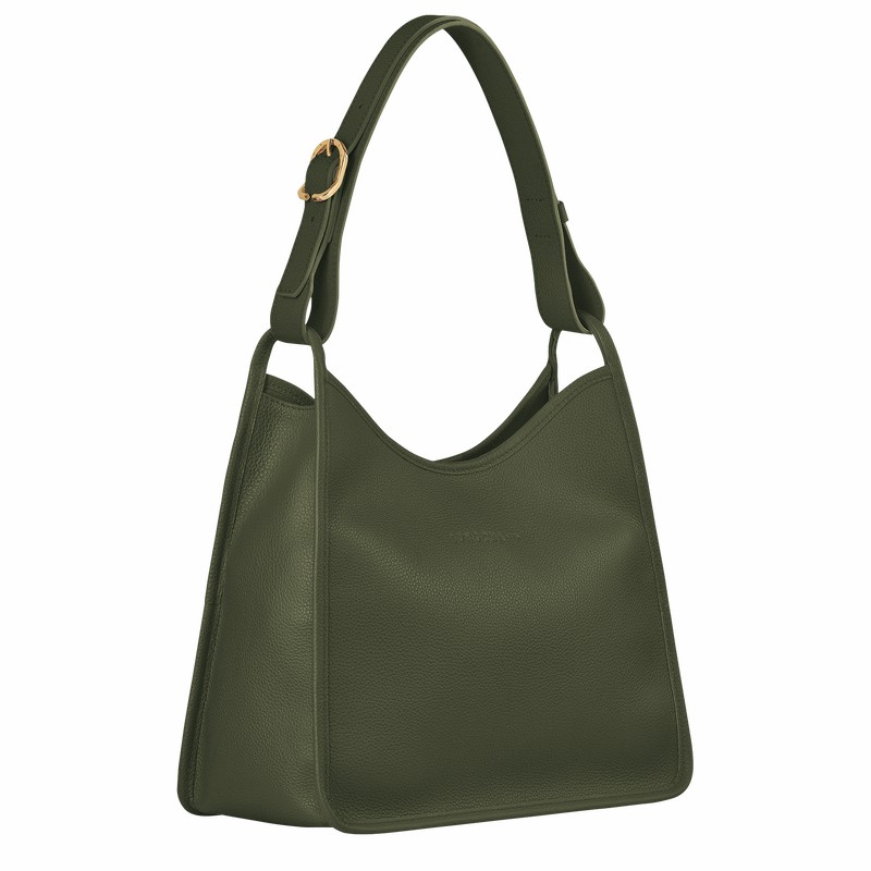 Sac Hobo Longchamp Le FOULONNÉ M Femme Kaki Soldes | 10155021892