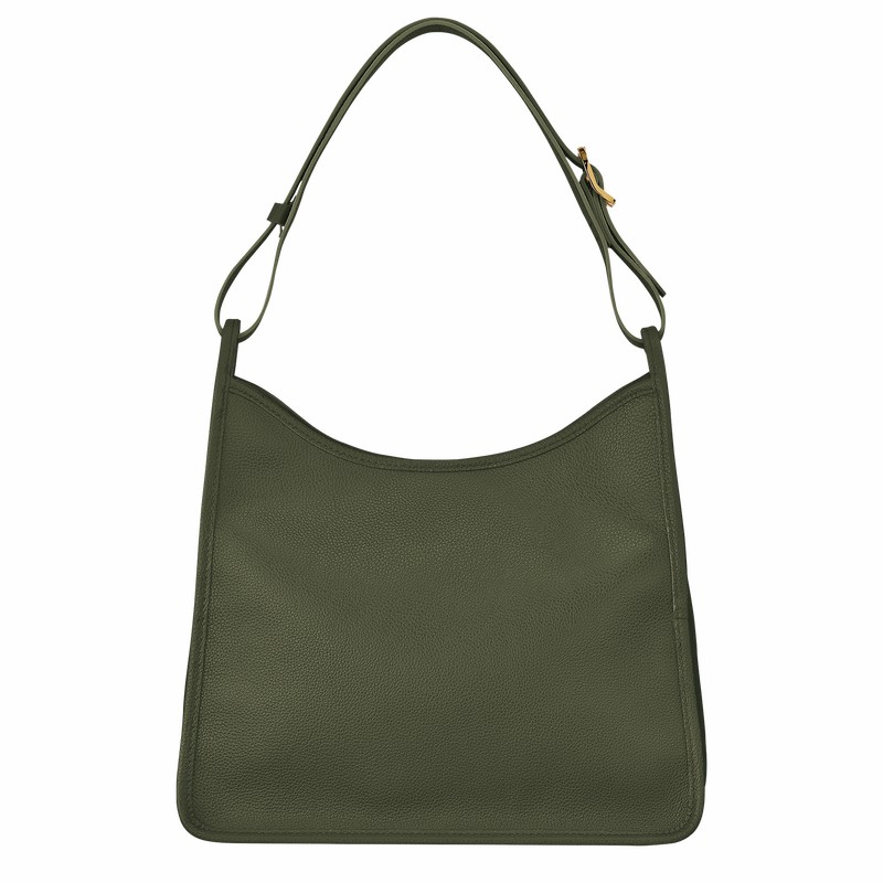 Sac Hobo Longchamp Le FOULONNÉ M Femme Kaki Soldes | 10155021892