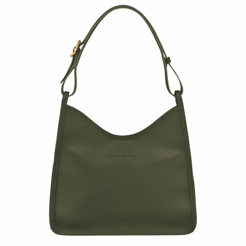 Sac Hobo Longchamp Le FOULONNÉ M Femme Kaki Soldes | 10155021892