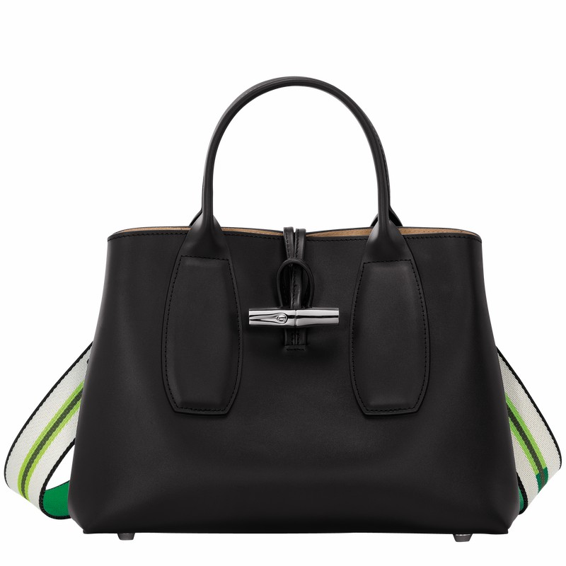 Sac a Main Longchamp Le Roseau M Femme Noir Soldes | 10058HCN001