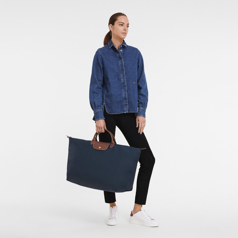 Sac de Voyage Longchamp Le Pliage Original M Femme Bleu Marine Soldes | L1625089P68