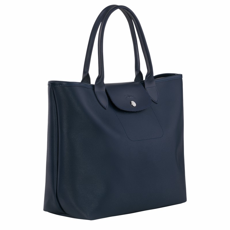 Sacs Fourre Tout Longchamp Le Pliage City L Femme Bleu Marine Soldes | 10182HYQ556