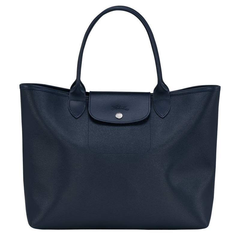 Sacs Fourre Tout Longchamp Le Pliage City L Femme Bleu Marine Soldes | 10182HYQ556